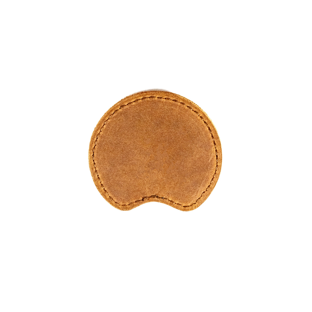 Auto Organizer Set leather cupholder coaster in Tobacco, top view of the round stitched coaster with handle notch