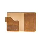 Leather Journal Cover - St. Louis Cardinals in Tobacco, open and empty showing interior pockets and pen loop