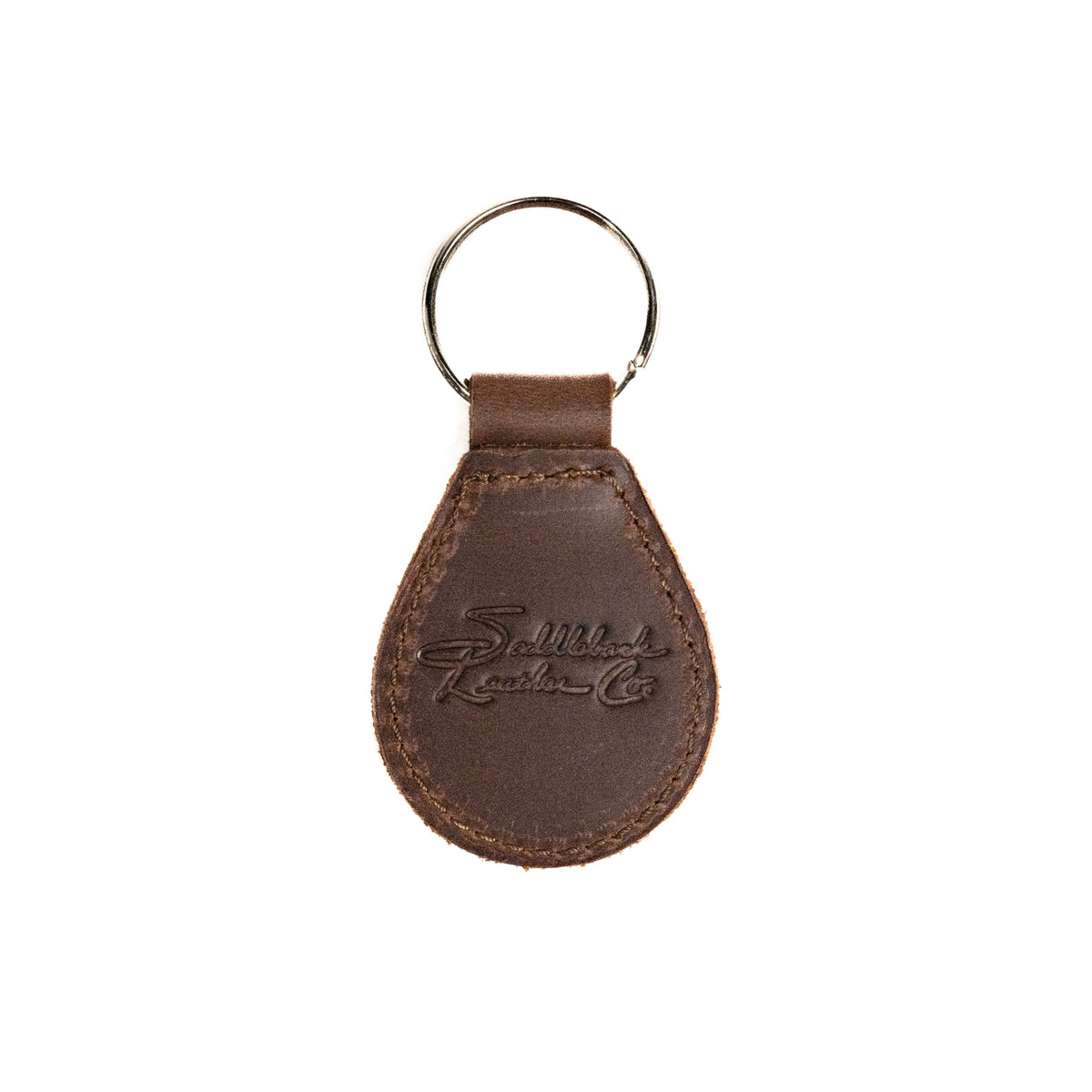 St. Louis Cardinals Leather Keychain in Dark Coffee Brown, back view with embossed Saddleback Leather Co. logo