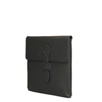 14" Document Holder in Black, angled front view with flap and riveted tab closure