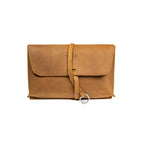 Auto Organizer Set large leather organizer bag in Tobacco, front view closed with strap through the metal ring