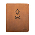 Leather Portfolio - Los Angeles Angels of Anaheim in Tobacco, closed, front view with halo A logo