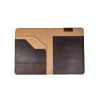 Leather Portfolio - San Francisco Giants in Dark Coffee Brown, open and empty showing interior pockets and card slots