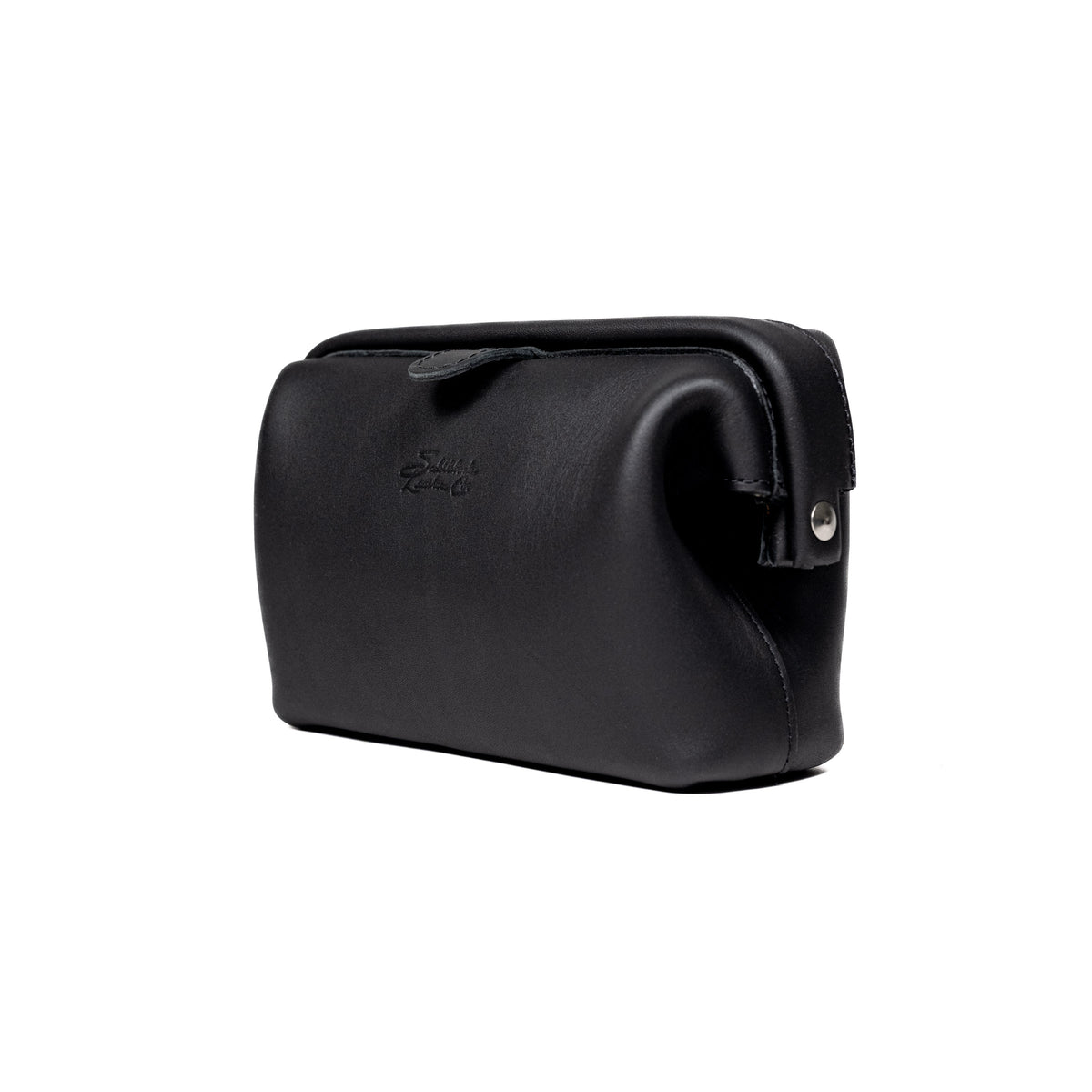 Big Mouth Organizer in Black, angled side view showing the hinged frame and rivet
