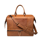 Two Compartment Duffle in Tobacco, front view with top handles and adjustable shoulder strap