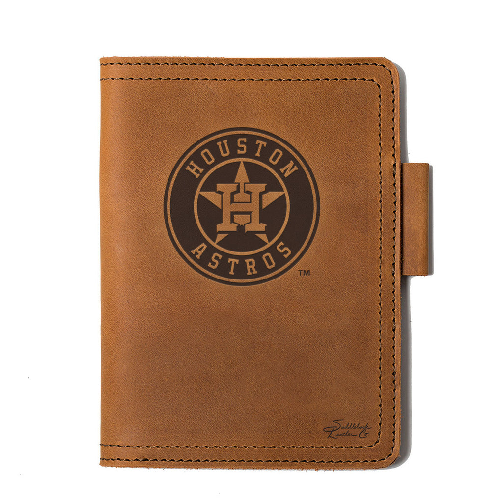 Leather Journal Cover - Houston Astros in Tobacco, front cover with embossed Astros star logo and pen loop
