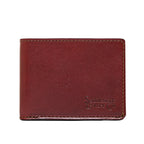 William Penn Bifold Wallet in Oxblood, closed front view with debossed Saddleback Leather Co. logo