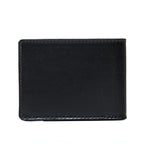 William Penn Bifold Wallet in Raven Black, closed back view with stitched edges