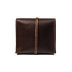 Leather Organizer Bag in Dark Coffee Brown, back view showing the vertical leather strap