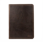 Leather Portfolio - Los Angeles Angels of Anaheim in Dark Coffee Brown, closed, front view with halo A logo
