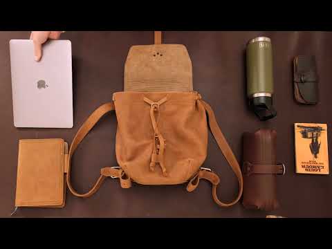 What Fits - The 12" Tumbled Leather Drawstring Backpack