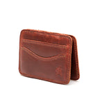 Front Pocket Magic Wallet in Chestnut, angled view with curved card pockets and embossed emblem