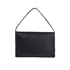 Large Leather Organizer Bag in Black, back view with leather tie looped up as a carry handle