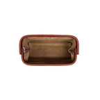 Big Mouth Organizer in Chestnut, top-down view into the wide open mouth showing suede-lined interior