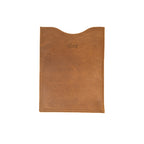 14" Vertical Laptop Sleeve in Tobacco, front view with curved top opening and logo