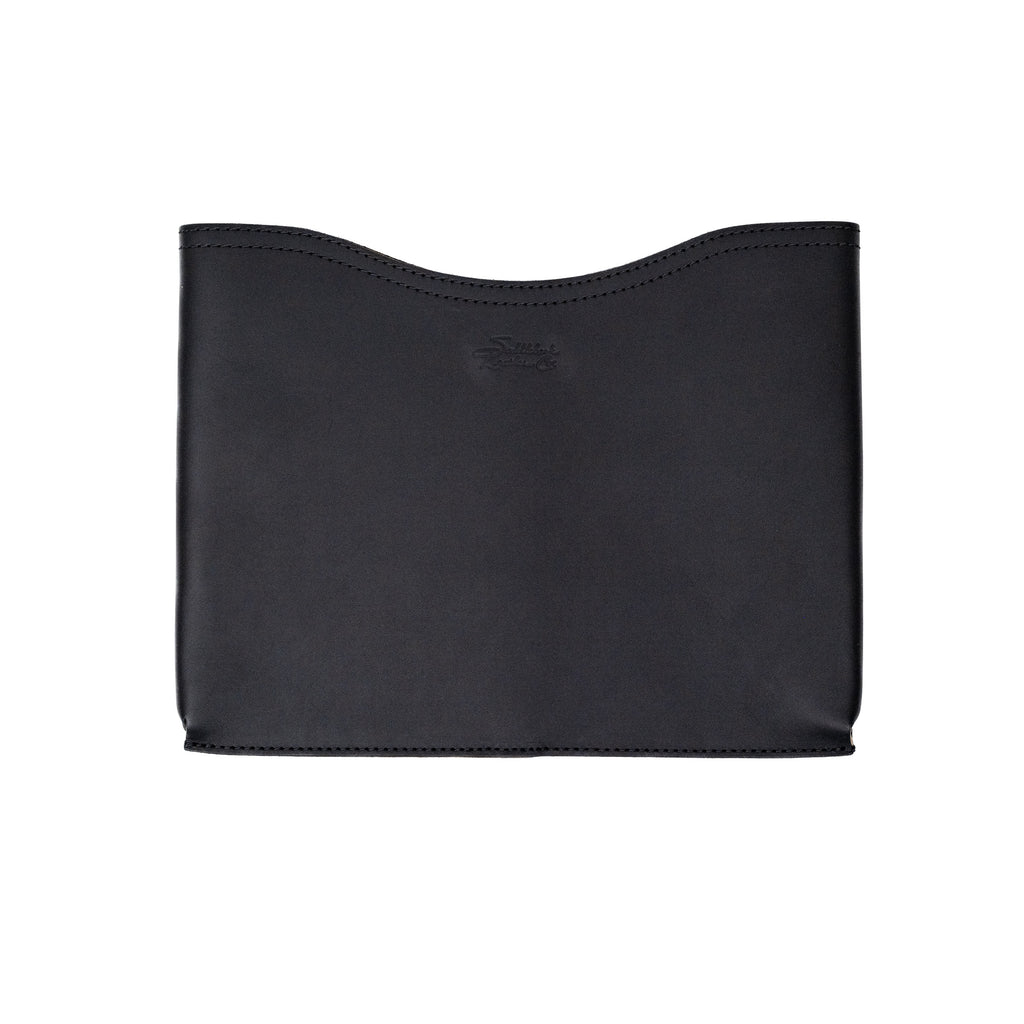 14" Horizontal Laptop Sleeve in Black, front view with curved top opening and logo