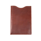 16" Vertical Laptop Sleeve in Chestnut, back view with curved top opening and stitched edges