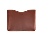 16" Horizontal Laptop Sleeve in Chestnut, front view with curved top opening and logo