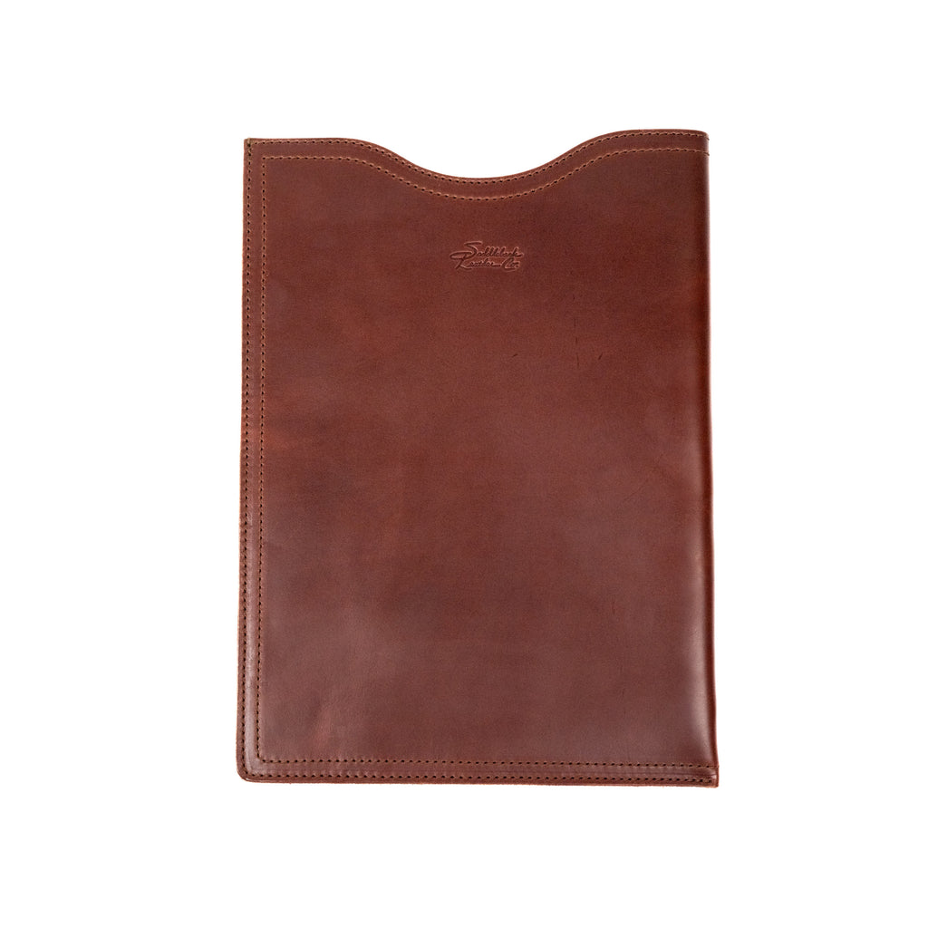 16" Vertical Laptop Sleeve in Chestnut, front view with curved top opening and logo