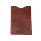 16" Vertical Laptop Sleeve in Chestnut, front view with curved top opening and logo