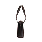 Professional Leather Tote in Dark Coffee Brown, side profile view showing the slim gusset and shoulder handles