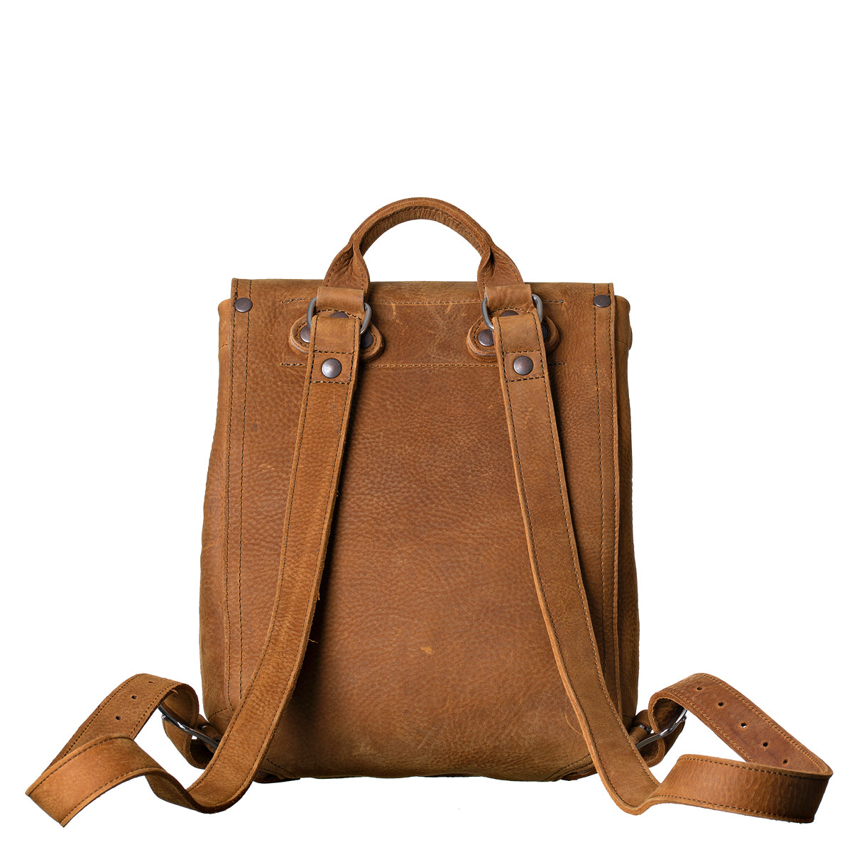 12" Drawstring Backpack in Tobacco, back view with adjustable shoulder straps and top handle