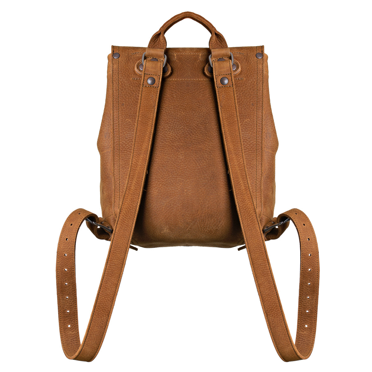 12" Drawstring Backpack in Tobacco, back view with shoulder straps and top carry handle