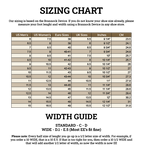 Officer's Boot sizing chart with US, Euro, UK, inch and cm conversions plus width guide