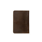 Slim Passport Wallet in Dark Coffee Brown, closed back view with stitched edges and rounded corners