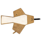 Leather Pistol Wrap in Tobacco fully unfolded and empty, showing the fleece lining and closure strap