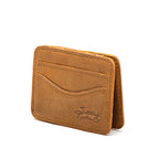 Front Pocket Magic Wallet in Tobacco, angled view with curved card pockets and embossed logo